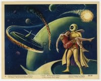 6h067 MYSTERIANS color 8x10 still #6 1959 art of alien carrying girl in space by Lt. Col. Rigg!