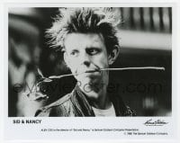 6h822 SID & NANCY candid 8x10 still 1986 great close up of director Alex Cox with rose in his mouth!