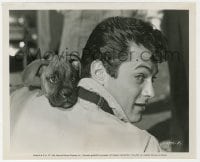 6h499 JOHNNY DARK 8.25x10 still 1953 wonderful c/u of Tony Curtis with boxer puppy on his shoulder!