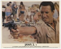 6h022 JAWS 2 color English FOH LC 1978 close up of Roy Scheider pointing gun on the beach!