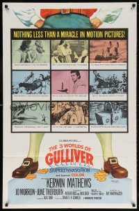 6j002 3 WORLDS OF GULLIVER 1sh 1960 Ray Harryhausen fantasy classic, art of giant Kerwin Mathews!