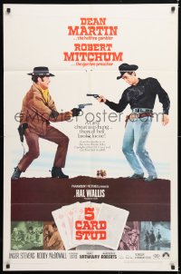 6j003 5 CARD STUD 1sh 1968 Dean Martin & Robert Mitchum play poker & point guns at each other!