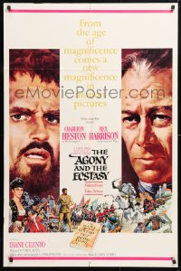 6j020 AGONY & THE ECSTASY roadshow 1sh 1965 Terpning art of Charlton Heston & Rex Harrison!