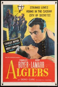 6j024 ALGIERS 1sh R1953 Charles Boyer loves sexiest Hedy Lamarr, but he can't leave the Casbah!