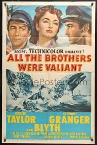 6j030 ALL THE BROTHERS WERE VALIANT 1sh 1953 Robert Taylor, Stewart Granger, whaling artwork!