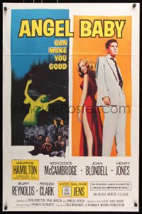 6j044 ANGEL BABY 1sh 1961 full-length George Hamilton standing with sexiest Salome Jens!