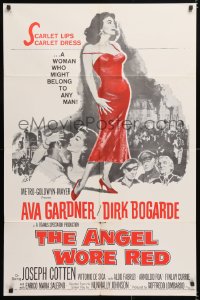 6j045 ANGEL WORE RED 1sh 1960 sexy full-length Ava Gardner, Dirk Bogarde has a price on his head!