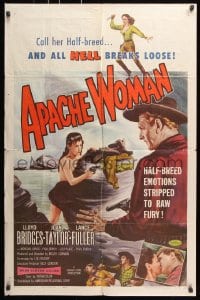 6j053 APACHE WOMAN 1sh 1955 art of naked cowgirl in water pointing gun at Lloyd Bridges!