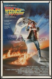 6j073 BACK TO THE FUTURE studio style 1sh 1985 art of Michael J. Fox & Delorean by Drew Struzan!