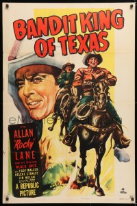 6j079 BANDIT KING OF TEXAS 1sh 1949 art of cowboy Allan Rocky Lane riding his horse Black Jack!