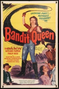 6j080 BANDIT QUEEN 1sh 1950 sexy Barbara Britton with whip, lashing fury, ruthless revenge!