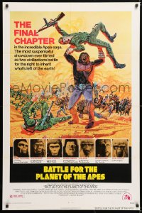 6j088 BATTLE FOR THE PLANET OF THE APES 1sh 1973 great sci-fi artwork of war between apes & humans!
