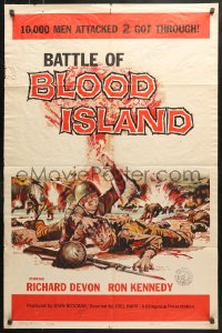 6j089 BATTLE OF BLOOD ISLAND 1sh 1960 Joel Rapp, Richard Devon, incredibly bloody war artwork!