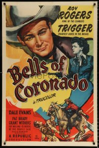 6j110 BELLS OF CORONADO 1sh 1950 cool art of Roy Rogers, Dale Evans, & Trigger!