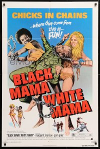 6j135 BLACK MAMA WHITE MAMA 1sh 1972 classic wacky sexy art of two barely dressed chicks w/chains!