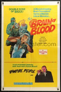 6j155 BRAIN OF BLOOD/BLOOD DRINKERS 1sh 1971 double dose of shock, cool Gray Morrow horror art!