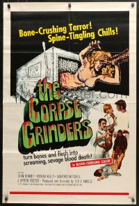 6j225 CORPSE GRINDERS 1sh 1971 Ted V. Mikels, most gruesome bone-crushing horror artwork!