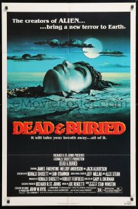 6j252 DEAD & BURIED 1sh 1981 really cool horror art of person buried up to the neck by Campanile!