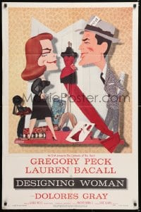 6j260 DESIGNING WOMAN style B 1sh 1957 art of Gregory Peck & Lauren Bacall by Jacques Kapralik!