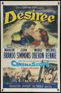 6j261 DESIREE 1sh 1954 great artwork of Marlon Brando & pretty Jean Simmons!