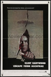 6j303 ESCAPE FROM ALCATRAZ 1sh 1979 cool artwork of Clint Eastwood busting out by Lettick!