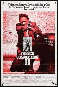 6j351 FRENCH CONNECTION II style B 1sh 1975 Frankenheimer, c/u of Gene Hackman aiming gun!