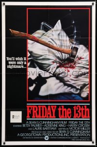 6j354 FRIDAY THE 13th int'l 1sh 1980 Joann art of axe in pillow, wish it was a nightmare!