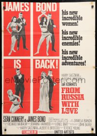 6j363 FROM RUSSIA WITH LOVE style B 1sh 1964 Sean Connery as Ian Fleming's James Bond is back!