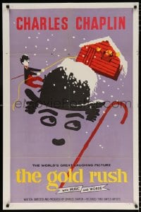6j389 GOLD RUSH 1sh R1959 Charlie Chaplin classic, wonderful art by Leo Kouper!