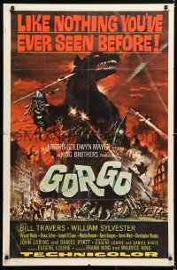 6j395 GORGO 1sh 1961 great artwork of giant monster terrorizing London by Joseph Smith!