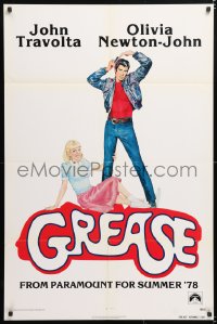 6j399 GREASE advance 1sh 1978 Fennimore art of Travolta & Olivia Newton-John, classic musical!