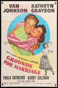 6j402 GROUNDS FOR MARRIAGE 1sh 1951 cool art of Van Johnson & pretty opera singer Kathryn Grayson!
