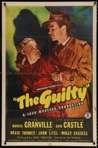 6j403 GUILTY 1sh 1947 Bonita Granville, Don Castle, from a noir story by Cornel Woolrich!