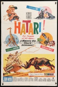 6j414 HATARI 1sh 1962 Howard Hawks, artwork of John Wayne in Africa by Frank McCarthy!
