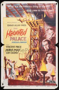 6j415 HAUNTED PALACE 1sh 1963 Vincent Price, Lon Chaney, Edgar Allan Poe, cool horror art!