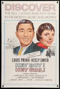 6j418 HEY BOY! HEY GIRL! 1sh 1959 artwork of Louis Prima & Keely Smith, #1 song-and-fun team!