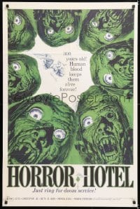 6j434 HORROR HOTEL 1sh 1962 artwork of Christopher Lee, English horror!
