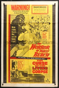 6j435 HORROR OF PARTY BEACH/CURSE OF THE LIVING CORPSE 1sh 1964 great monster images!