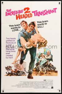 6j448 INCREDIBLE 2 HEADED TRANSPLANT 1sh 1971 one brain wants to love, the other wants to kill!