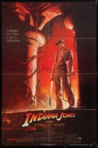 6j450 INDIANA JONES & THE TEMPLE OF DOOM 1sh 1984 art of Harrison Ford by Bruce Wolfe, NSS style!