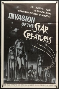 6j454 INVASION OF THE STAR CREATURES 1sh 1962 evil, beautiful, in their veins blood of monsters!
