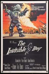 6j455 INVISIBLE BOY 1sh 1957 Robby the Robot, who would destroy the world, Kunstler art!
