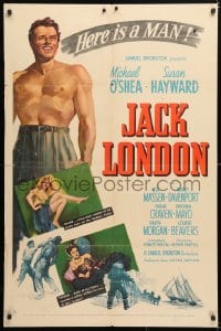 6j457 JACK LONDON 1sh 1943 art of shirtless smiling Michael O'Shea, Susan Hayward!