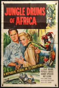 6j470 JUNGLE DRUMS OF AFRICA 1sh 1952 Clayton Moore with gun & Phyllis Coates, Republic serial!