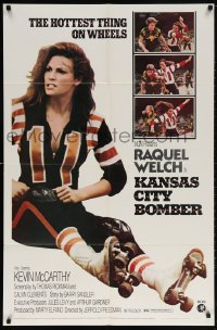 6j471 KANSAS CITY BOMBER revised 1sh 1972 sexy roller derby girl Raquel Welch, the hottest thing on wheels!