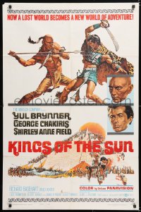 6j483 KINGS OF THE SUN 1sh 1963 Frank McCarthy art of Yul Brynner fighting George Chakiris!