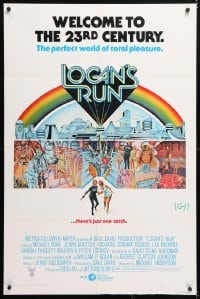 6j516 LOGAN'S RUN int'l 1sh 1976 art of Michael York & Jenny Agutter running away by Charles Moll!