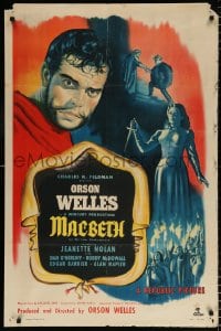 6j537 MACBETH 1sh 1948 art of star & director Orson Welles, Jeanette Nolan, Shakespeare!