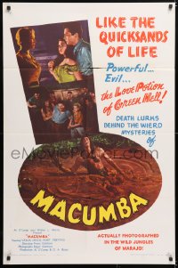 6j539 MACUMBA 1sh 1956 artwork of a wild jungle beauty & love-hungry men fighting!