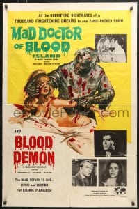6j542 MAD DOCTOR OF BLOOD ISLAND/BLOOD DEMON 1sh 1971 great art of zombie attacking naked girl!